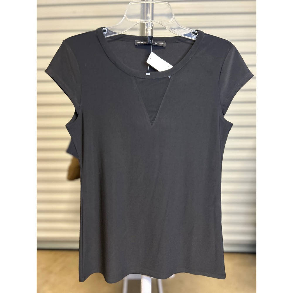 White House Black Market Tee Women S Black Mesh Inset SS Tee Cap Sleeve
